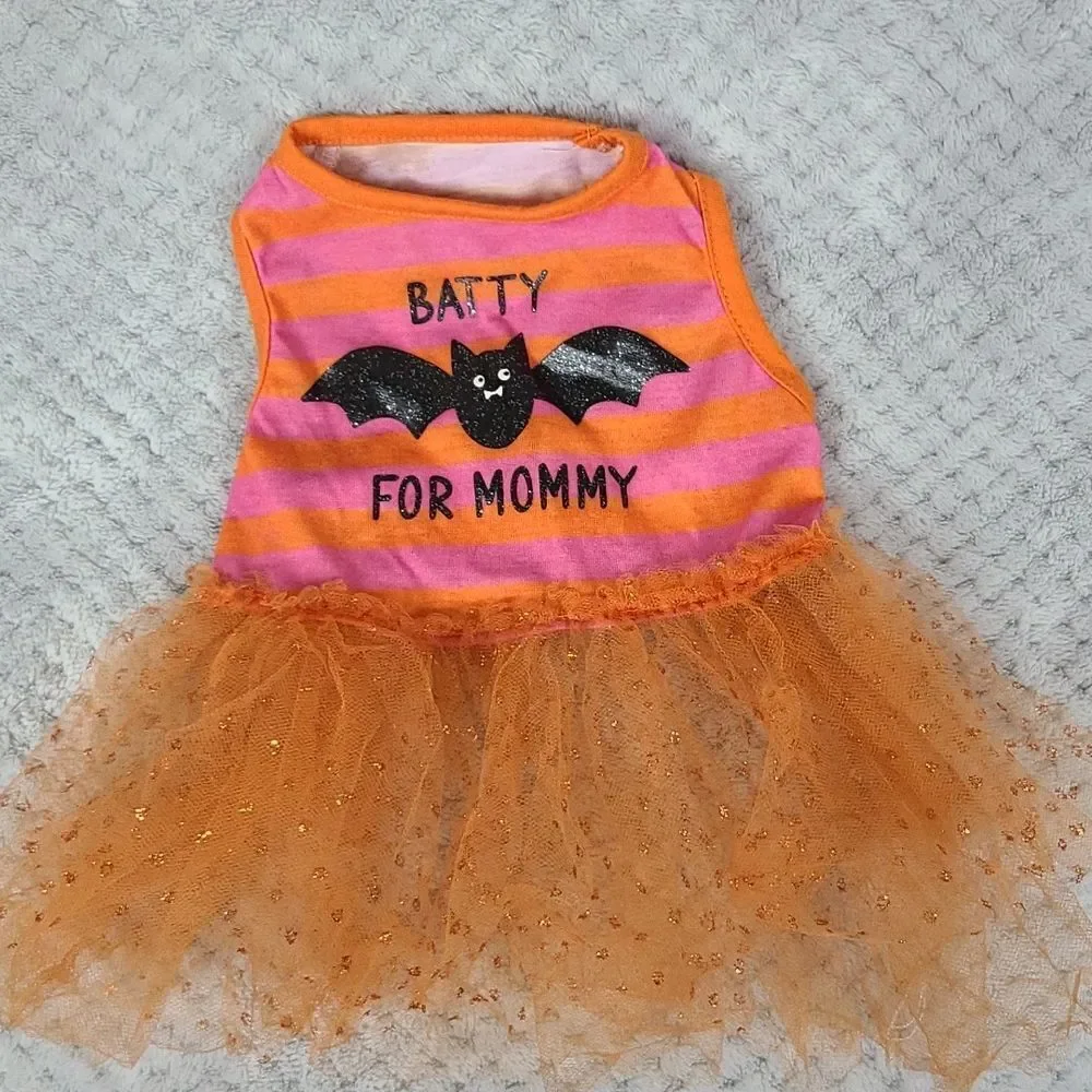 Pet Costume | Halloween Tutu Dog Dress Orange Batty for Mommy Glitter XS Clothes